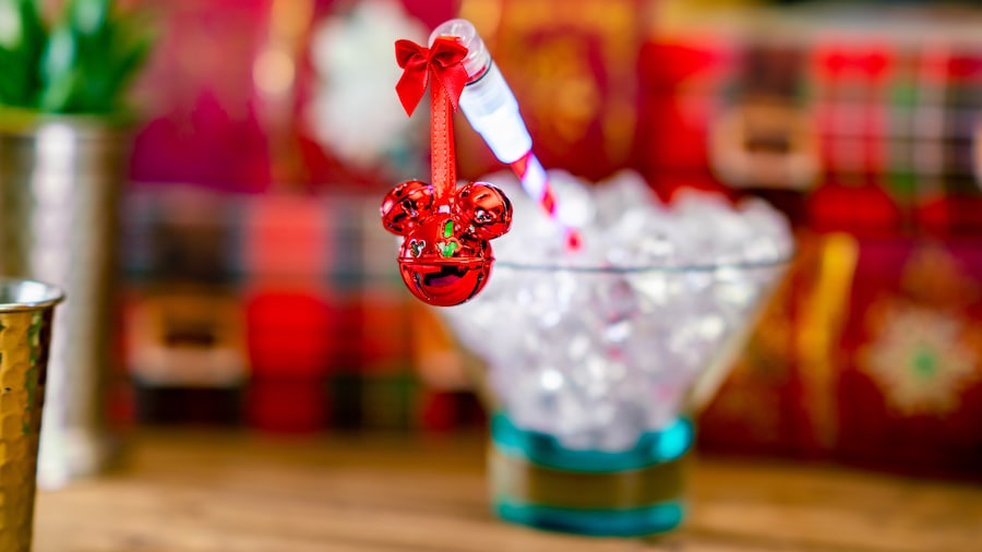 Holiday Swizzle Stick with Mickey Mouse bell shown, Food at Disney Festival of Holidays 2023 at Disneyland Resort