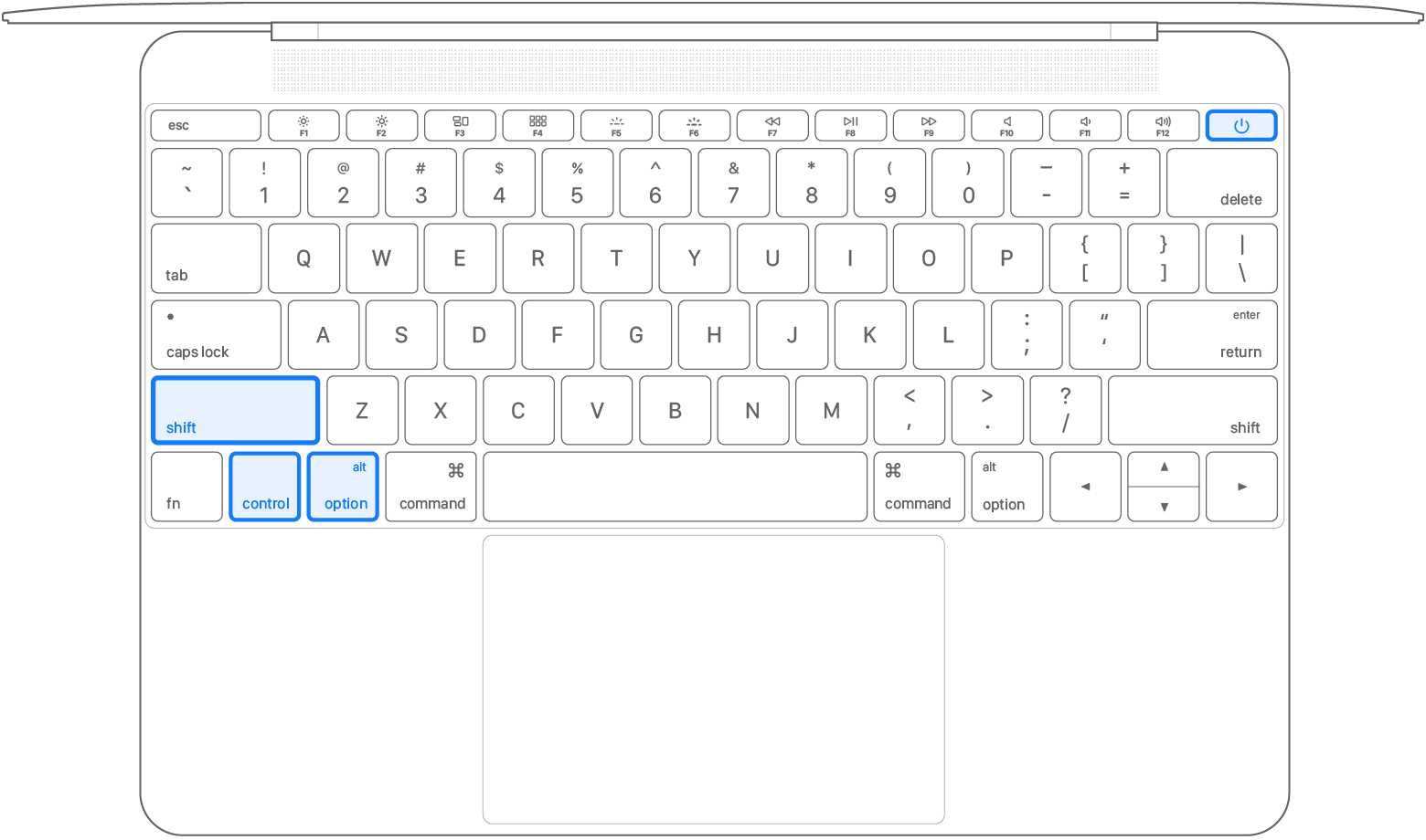 Notebook keyboard with all 4 keys pressed Notebook keyboard with all 4 keys pressed